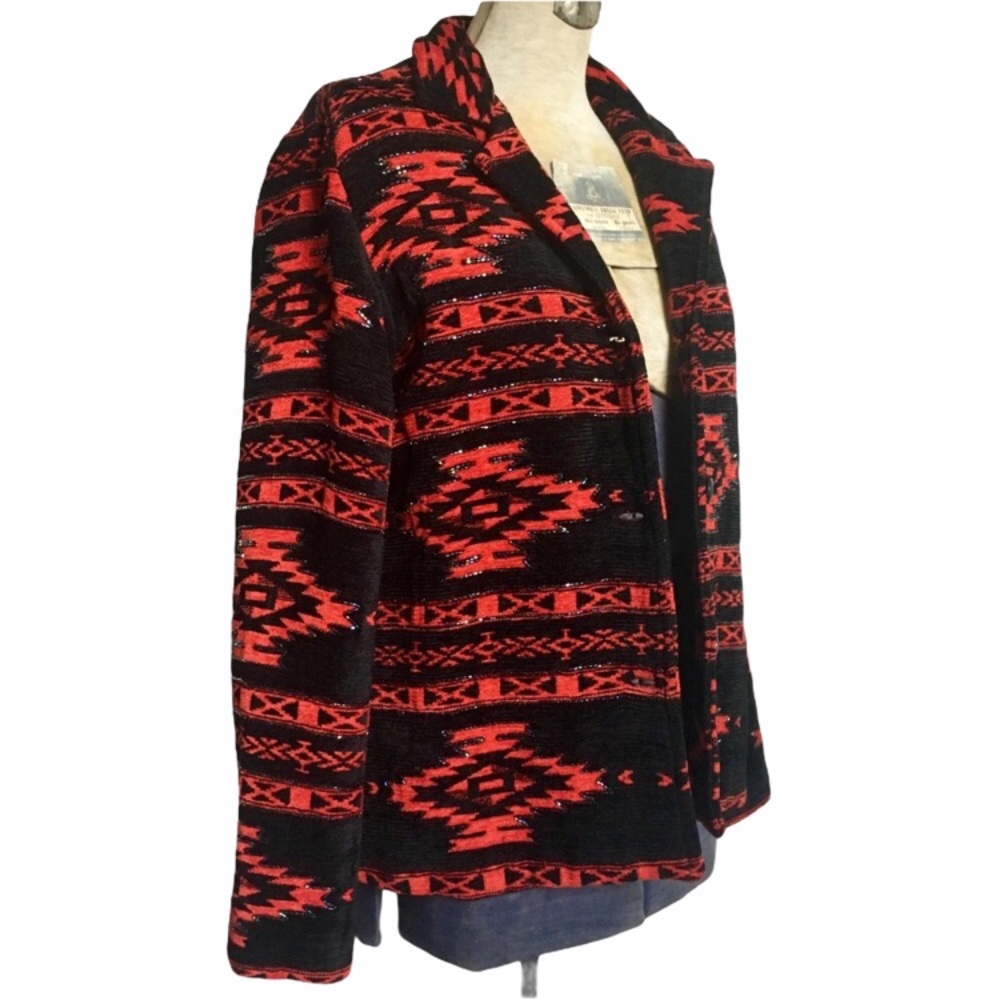 Vintage 90s Chenille Southwestern Beaded Blazer Jacket - Picture 5 of 16